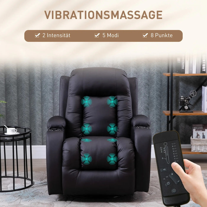 Chaise de massage, fauteuil de relaxation, fonction d'évasion, 8 points de vibration, y compris télécommande, marron