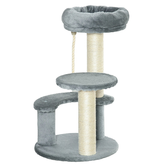 Posta di graffi di gatti con amaca, albero di gioco a 3 stadi, colonne di sisal, grigio Ø40x65cm