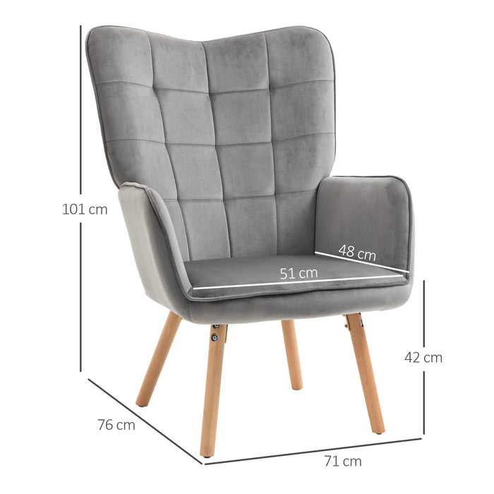 Fauteuil en rétrodesign, chaise de lecture, look en velours, gris 71x76x101cm