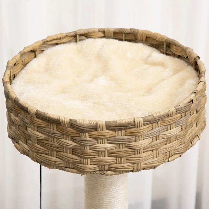 Grattant avec plate-forme, arbre grimpant avec une grotte de chat, balles de jeu, sisal, natur + beige, 95 cm de hauteur