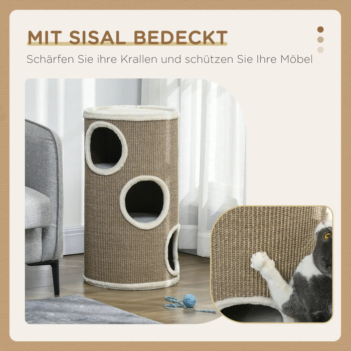 Cats Scratch Bin, moelleuse molle, tapis à gratter de sisal, robuste, marron, Ø38x70hcm