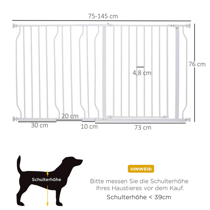 Dog door barrier in length adjustable without drilling white, 145x3x76cm