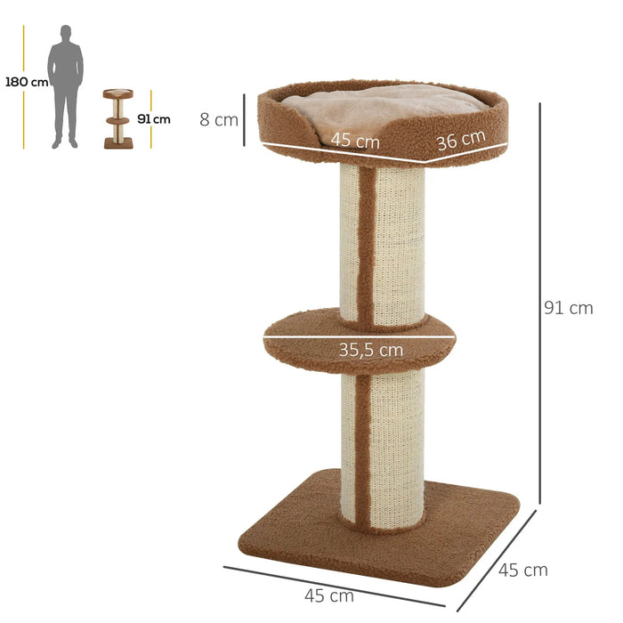 Post di graffi di gatti, game albero con piattaforma sisal lussureggiante marrone chiaro 45x45x91cm