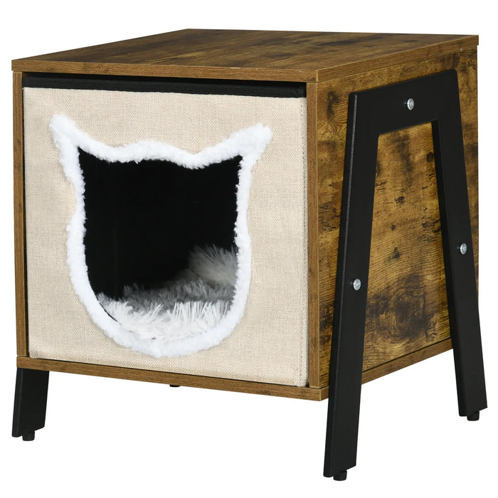 Grotta di gatto nel design industriale tra cui cuscini, gatto, cuscino lavabile, marrone + bianco