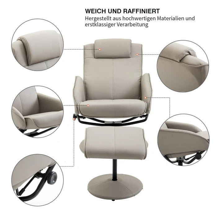 Détendez le fauteuil en fauteuil télévisé Armchair Armchair 360 ° rotatif avec repose-pieds gris 78 × 71 × 101 cm