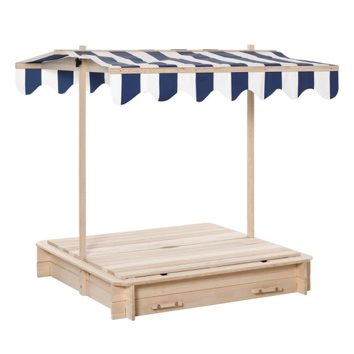 Sandkasten Sandkiste aus Holz für Garten Sandkasten mit Dach Felix Kindersandkasten mit Dach abnehmbar Rücklehnen verstellbar Tannenholz 3-7 Jahren, Natur, 106x106x121cm