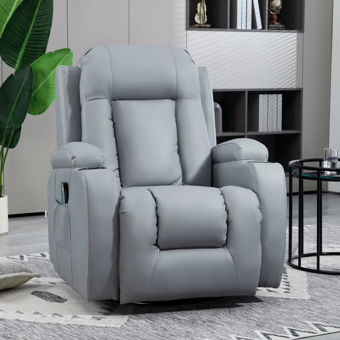 Chaise de massage avec rocker, fonction allongée et chaleur, minuterie, 5 modes, rotatif, gris clair