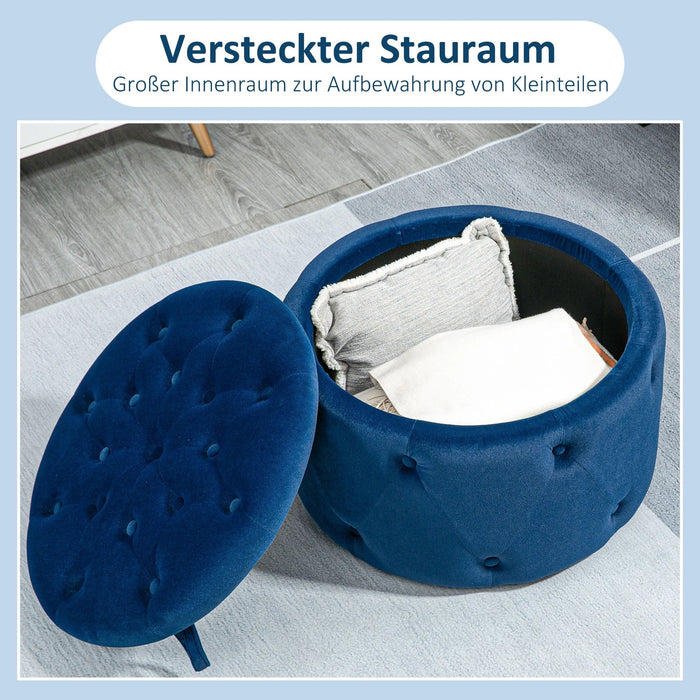 Hocker mit Stauraum Steppdesign mit Knöpfen Samtoptik Blau, 60x60x40cm