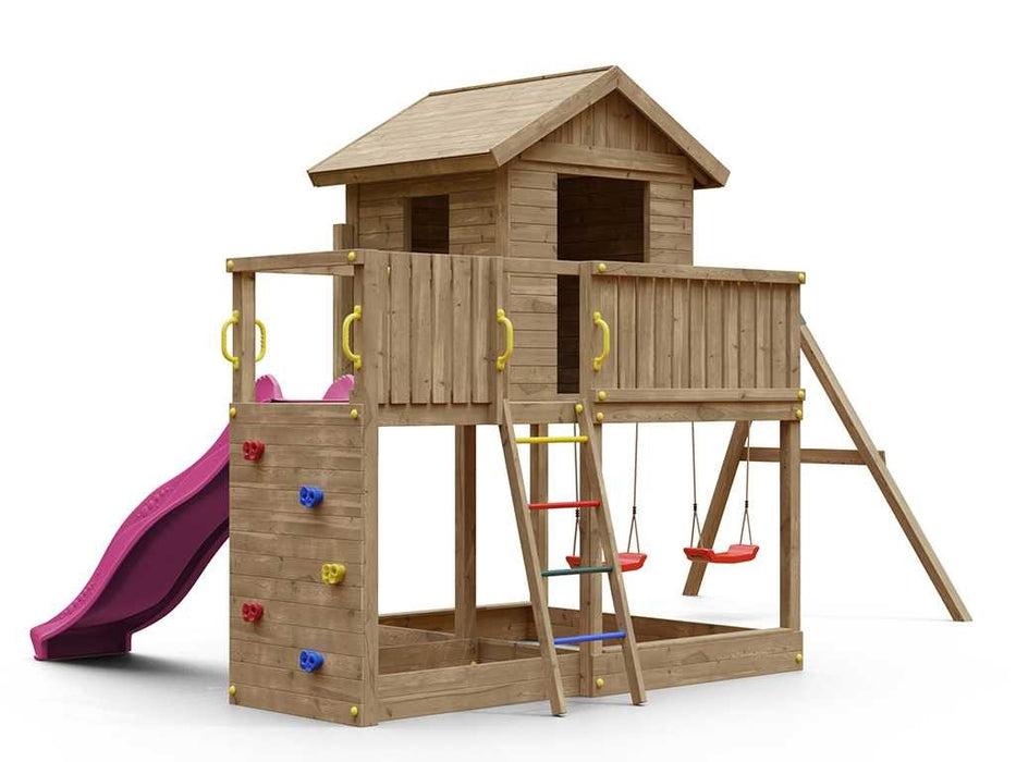 Play tower 'SPACE L' incl. double swing + slide pink, 488x332x280cm (WxDxH)