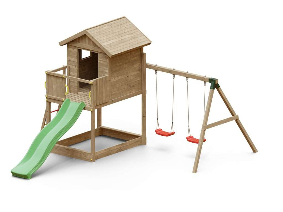 Torre da gioco 'UNIVERSE S' incl. doppia altalena e scivolo verde, 400x489x280 cm (LxPxA)