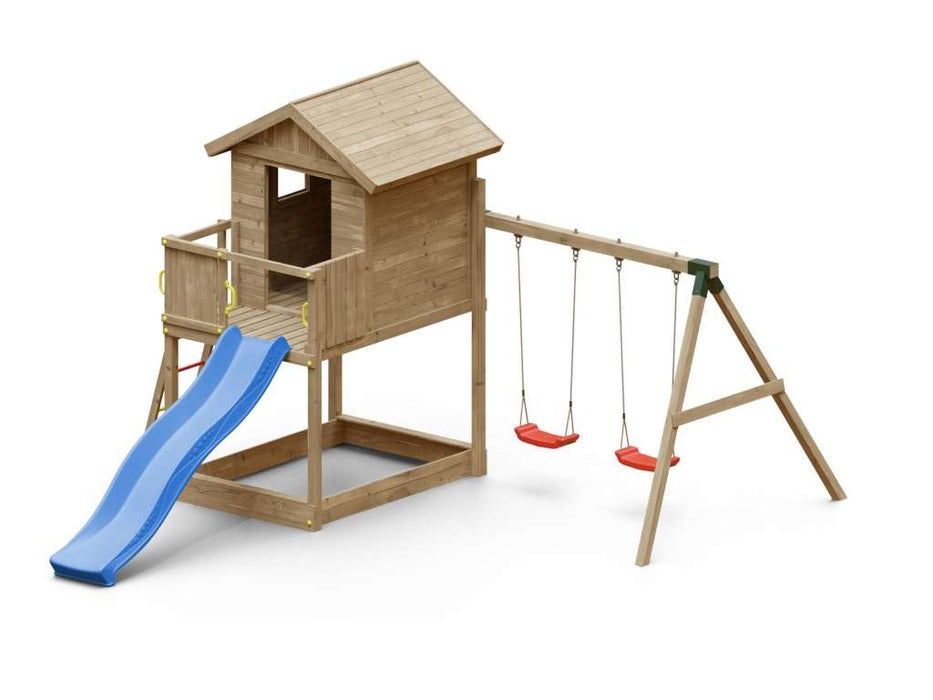 Torre da gioco 'UNIVERSE S' incl. altalena doppia e scivolo blu, 400x489x280 cm (LxPxA)