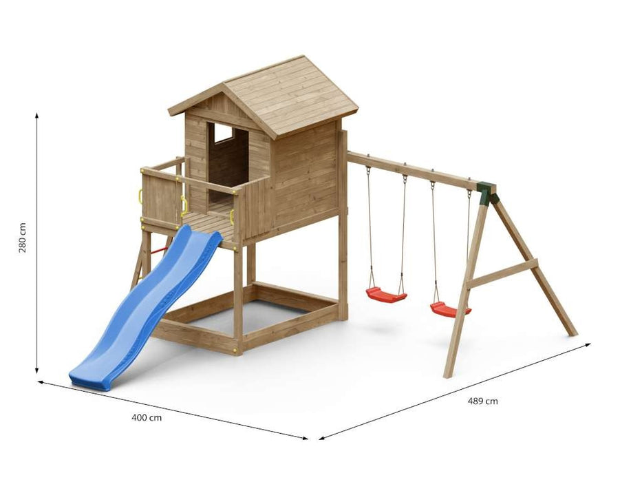 Torre da gioco 'UNIVERSE S' incl. altalena doppia e scivolo blu, 400x489x280 cm (LxPxA)