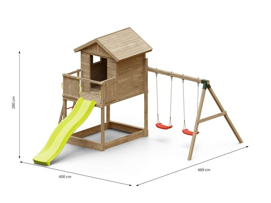 Torre da gioco 'UNIVERSE S' incl. doppia altalena e scivolo giallo, 400x489x280 cm (LxPxA)
