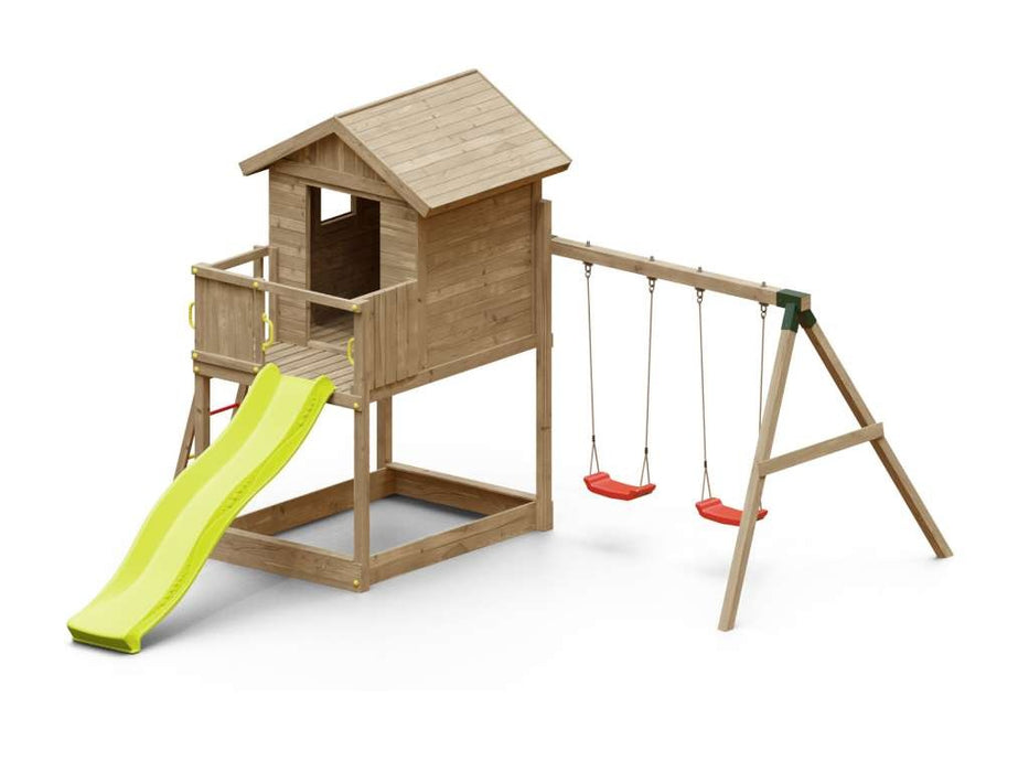 Torre da gioco 'UNIVERSE S' incl. doppia altalena e scivolo giallo, 400x489x280 cm (LxPxA)