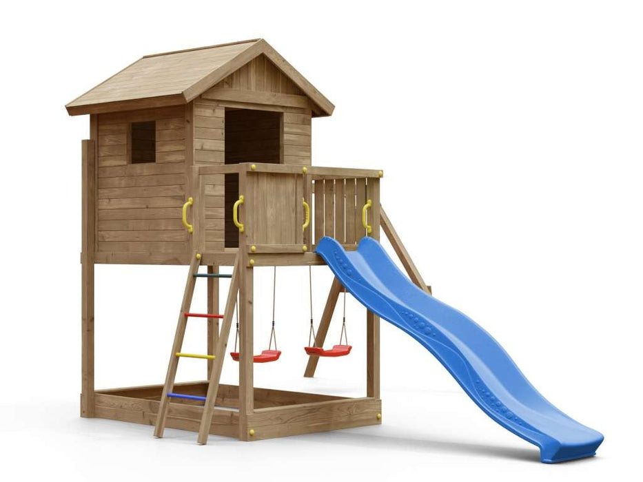 Torre da gioco 'UNIVERSE S' incl. altalena doppia e scivolo blu, 400x489x280 cm (LxPxA)