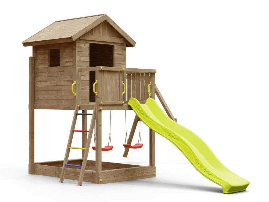 Torre da gioco 'UNIVERSE S' incl. doppia altalena e scivolo giallo, 400x489x280 cm (LxPxA)