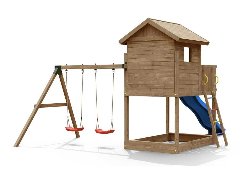 Torre da gioco 'UNIVERSE S' incl. altalena doppia e scivolo blu, 400x489x280 cm (LxPxA)