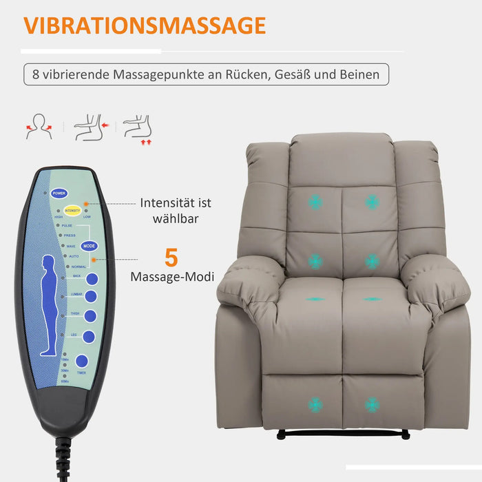 Massagesessel Elektrisch Fernsehsessel mit Liegefunktion 8 Massagepunkte 94x99x99cm