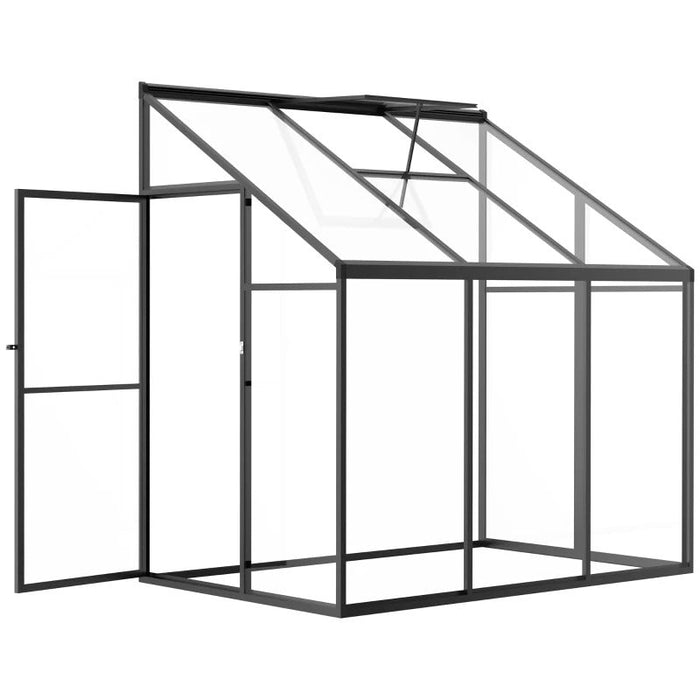 Gewächshaus 182x122cm Beistell Gartenhaus mit Verstellbares Dach Verschließbare Treibhaus Tür Aluminiumlegierung Polystyrolplatte Transparent Schwarz