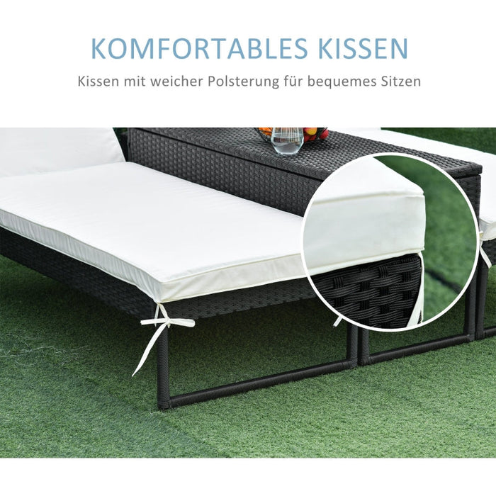 Sonnenliege mit verstellbarer Rücklehne PE-Rattan Polyester Schwarz Kissen Cremeweiss