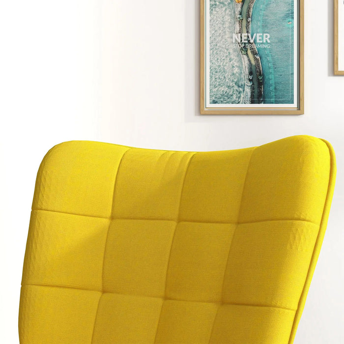 Swing chair Skikeke design with footstool beech wood yellow, 64x89x90cm