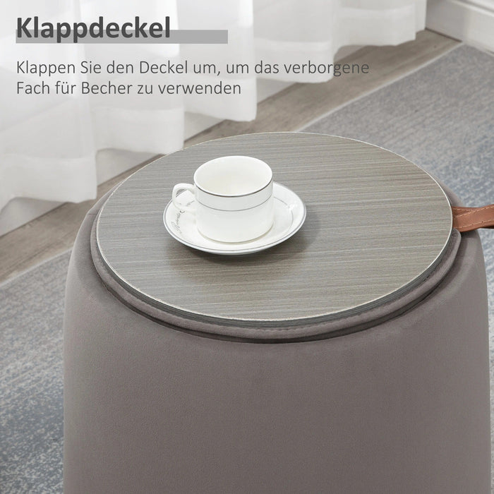 2-in-1 Hocker in Samtoptik inklusive Stauraum und abnehmbaren Deckel Grau, 44x44x47,5cm