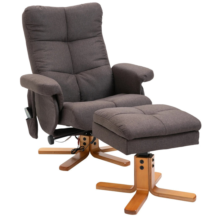 Détendez le fauteuil avec une fonction de massage et un espace de stockage de tabouret en polyester brun, 80x86x9cm