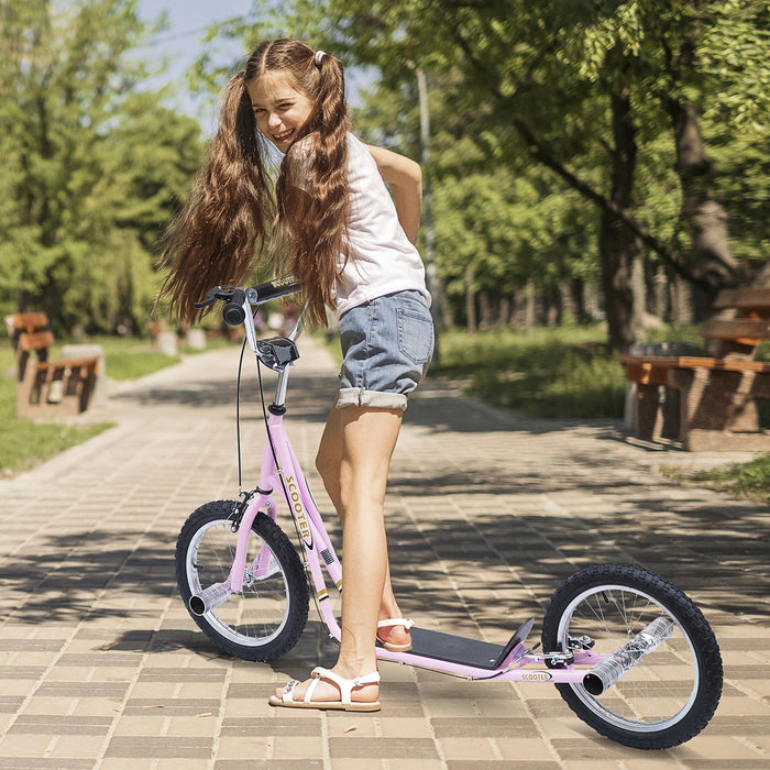 Kinderroller mit Luftreifen - Tretroller/Cityroller für Kinder Kickboard 16 Zoll ab 5 Jahre Höhenverstellbar Rosa 143x58x92-100cm