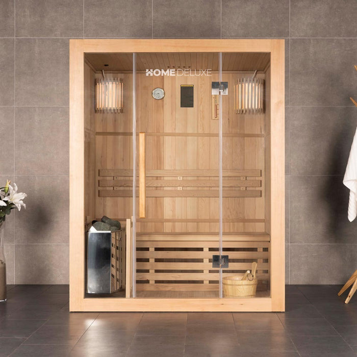 Indoor Sauna CASHEIM L - 150 x 120 cm für 3 Personen - Traditionelle Sauna mit 4,5kW Ofen