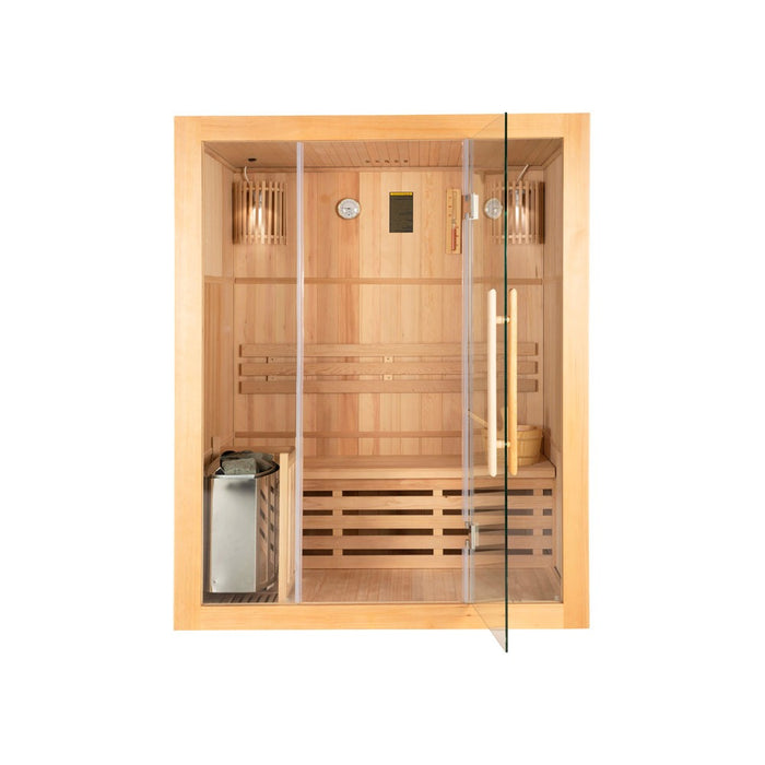 Indoor Sauna CASHEIM L - 150 x 120 cm für 3 Personen - Traditionelle Sauna mit 4,5kW Ofen