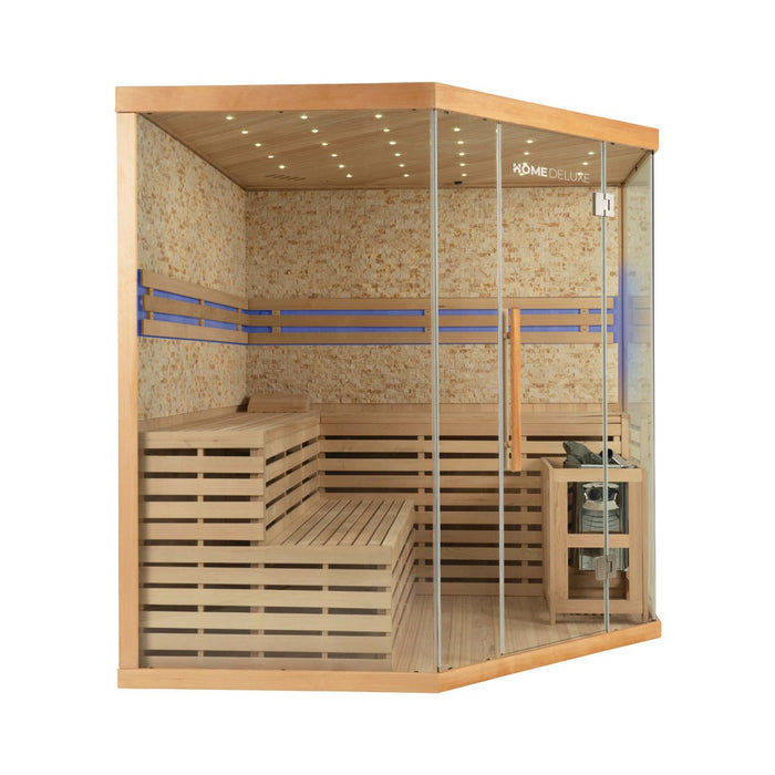 Sauna d'intérieur Casheim Big XL - 200 x 200 cm pour 6 personnes - Sauna traditionnel avec des plastiques avec un four de 8 kW