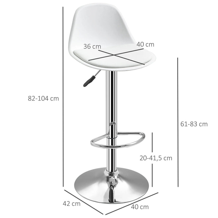 2er-Set Barhocker höhenverstellbar drehbar Kunstleder Weiss, 40x42x82-104cm