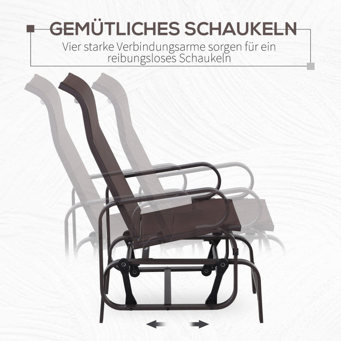 Schaukelstuhl Garten Gartenstuhl Relaxstuhl Gartenschaukel Garten Metall Schaukel Stuhl für Garten Terrasse Balkon Texteline Braun, 60x73x104cm