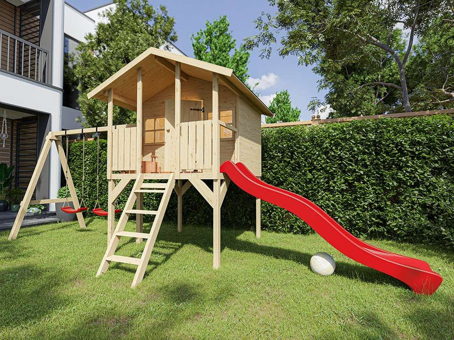 Playhouse with Slide, Game Tower, Stelzenhaus 'Spider', y compris le double swing, 410.5x198x282cm (bxtxh)