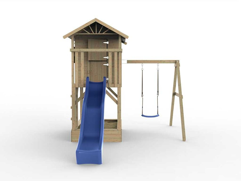 Stelzenhaus 'TREE' mit Sandkasten, Einzelschaukel & Rutsche Blau, 316x237x298cm (BxTxH)