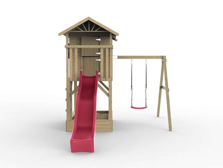 Stelzenhaus 'TREE' mit Sandkasten, Einzelschaukel & Rutsche Pink, 316x237x298cm (BxTxH)