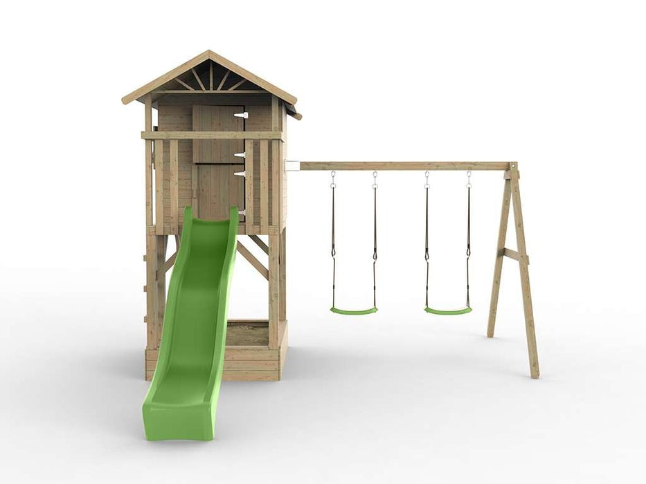 Stelzenhaus 'TREE' mit Sandkasten, Doppelschaukel & Rutsche Grün, 396x237x298cm (BxTxH)