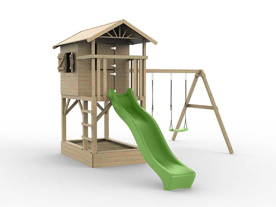 Stelzenhaus 'TREE' mit Sandkasten, Doppelschaukel & Rutsche Grün, 396x237x298cm (BxTxH)