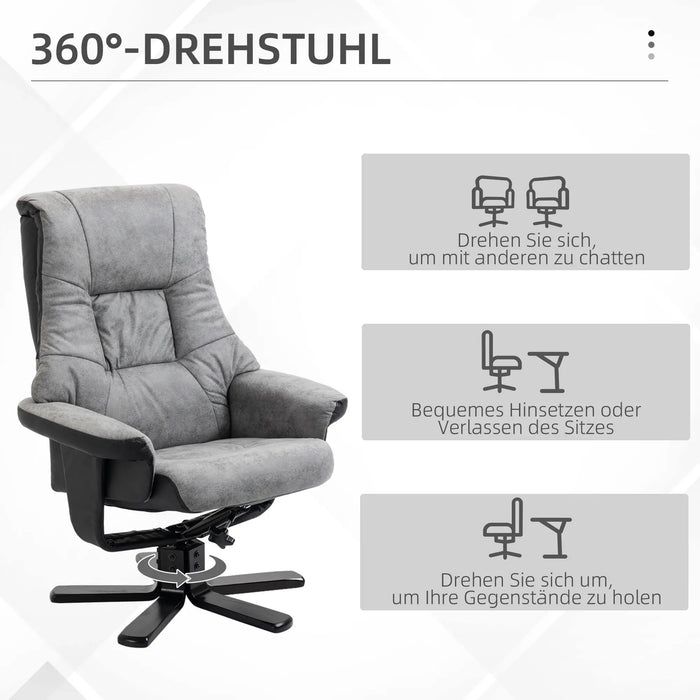 Détendez le fauteuil avec tabouret à 360 ° Couverture respirante rotative gris, 78x82.5x109cm