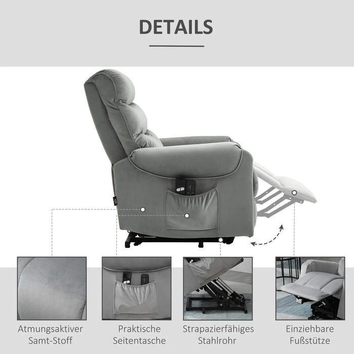 Aide debout Détendez le fauteuil électrique avec fonction de sommeil et fonction de mensonge gris clair, 79x97x103cm