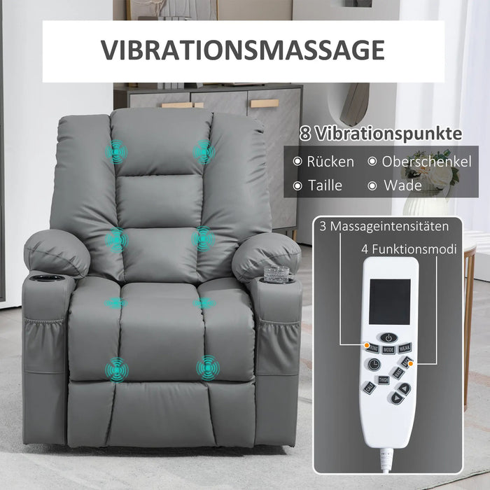Massagesessel Aufstehhilfe Seniorensessel inkl. Fernbedienung 4 Massagemodi Grau, 90x98x102cm