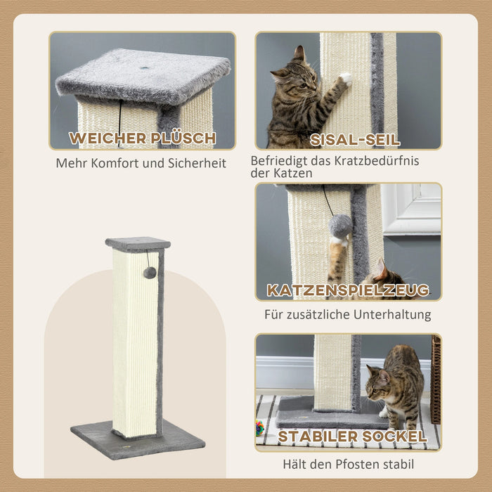 Kratzbaum Cat Tree, y compris la balle de jeu, la peluche, le sisal, la crème + gris, 41x41x81cm