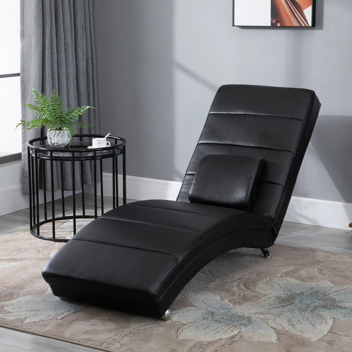 Relax Lounger avec fonction de massage en cuir synthétique ergonomique noir, 58x163x87cm