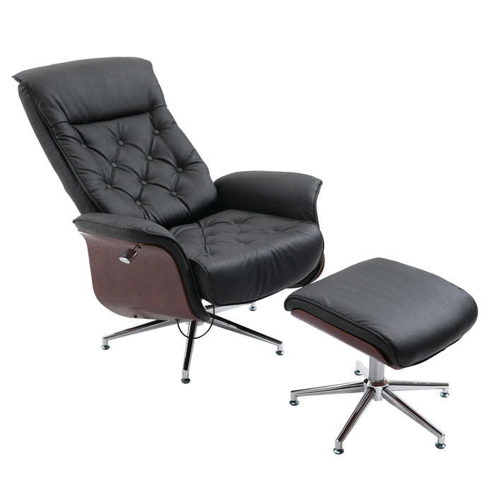 Détendez le fauteuil avec un tabouret de semelles en fauteuil à 360 ° Black rotatif, 82x83x110cm