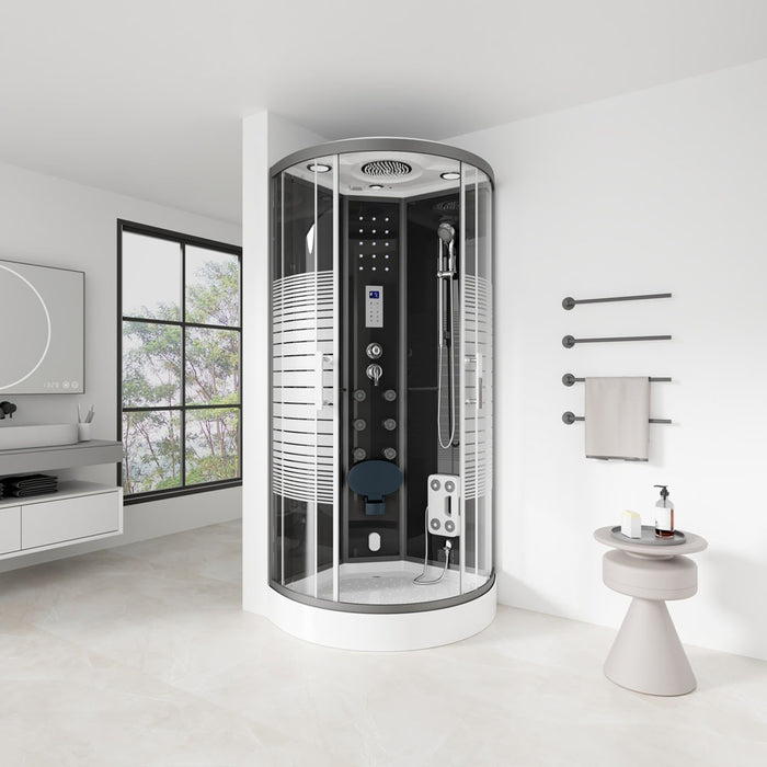 Doccia a vapore con sauna a vapore a cascata MANTA BLACK, 90x90x220cm