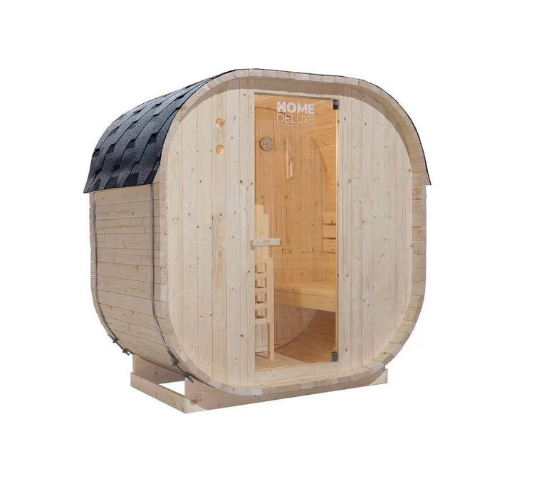 Sauna extérieur sauna tonneau FLANN DELUXE L - 184 x 220 cm pour 4 personnes - sauna avec four 8kW