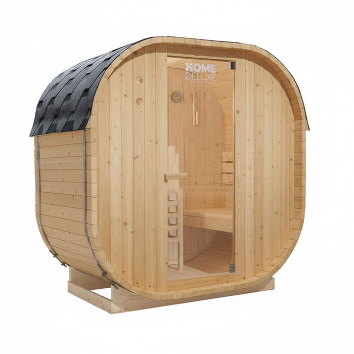 Outdoor Sauna Fasssauna FLANN M - 184 x 120 cm für 2 Personen - Sauna mit 3,6kW Ofen