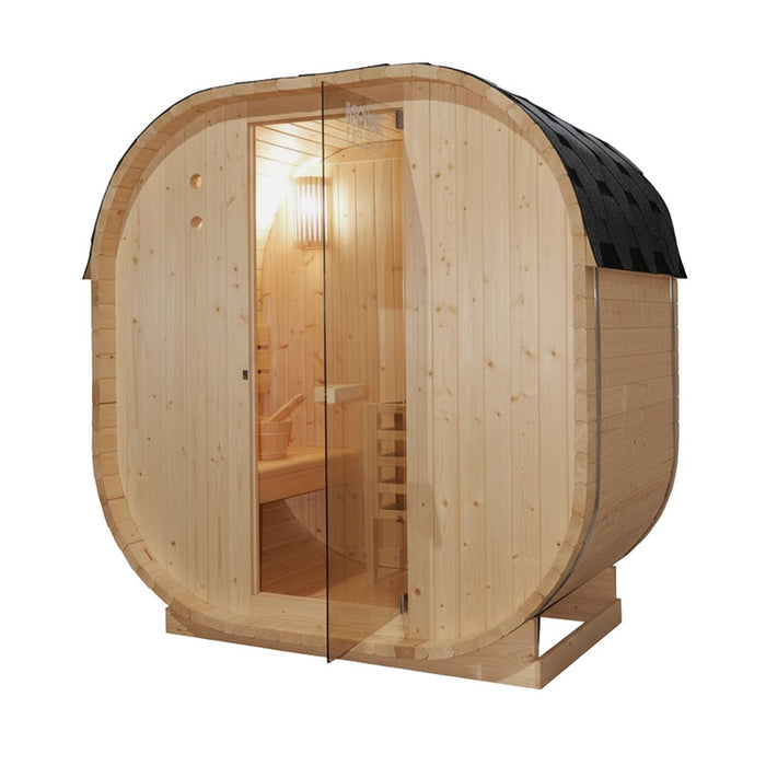 Outdoor Sauna Fasssauna FLANN M - 184 x 120 cm für 2 Personen - Sauna mit 3,6kW Ofen