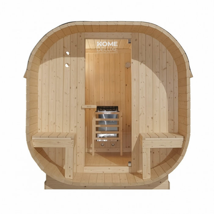 Sauna extérieur sauna tonneau FLANN DELUXE L - 184 x 220 cm pour 4 personnes - sauna avec four 8kW
