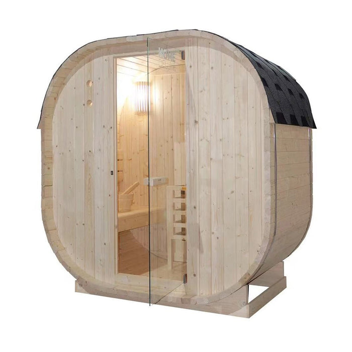 Outdoor Sauna Fasssauna FLANN M - 184 x 120 cm für 2 Personen - Sauna mit 3,6kW Ofen